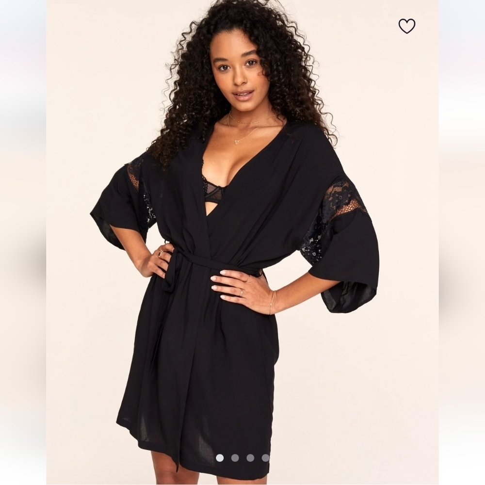 NWT Adore Me Desirae Black Lace Robe ~sz M